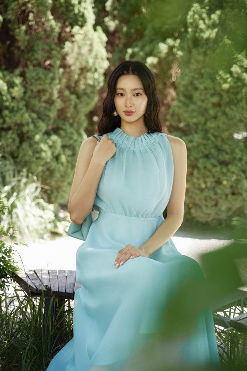 Sixdo Mint Organza Flared Dress